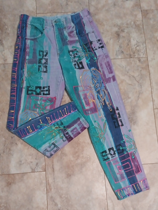 Denim - Vintage Vibrant Hand-Painted Abstract Jeans